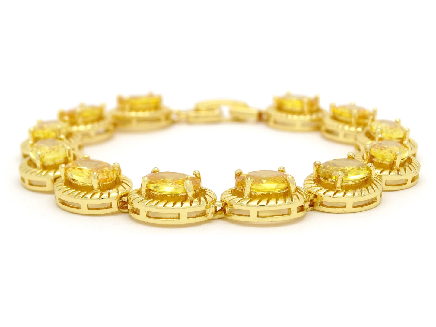 Yellow Gold Citrine Colored Gemstone Tennis Bracelet