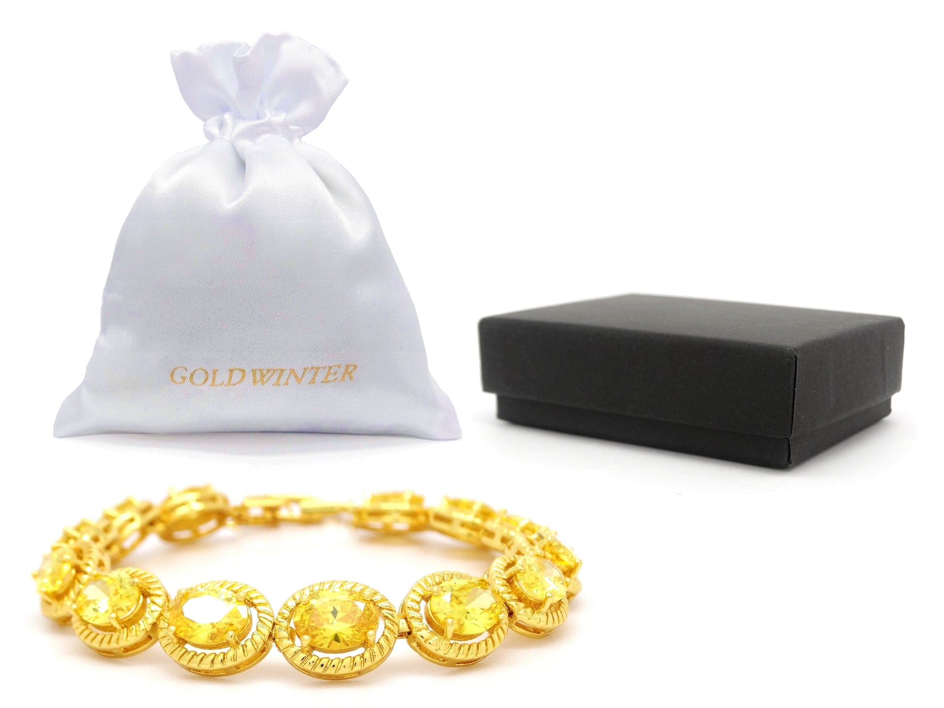 Yellow Gold Citrine Colored Gemstone Tennis Bracelet GIFT BAG AND BOX