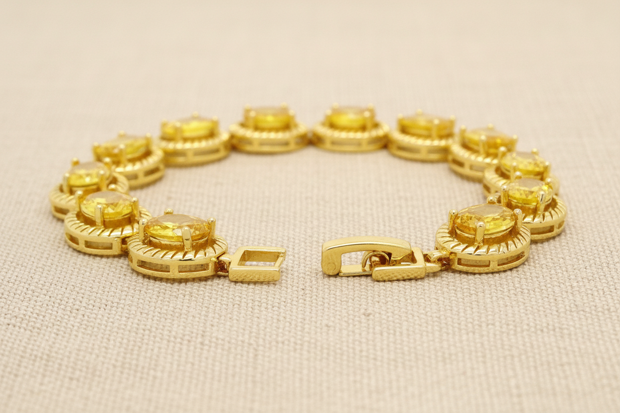 Yellow Gold Citrine Colored Gemstone Tennis Bracelet
