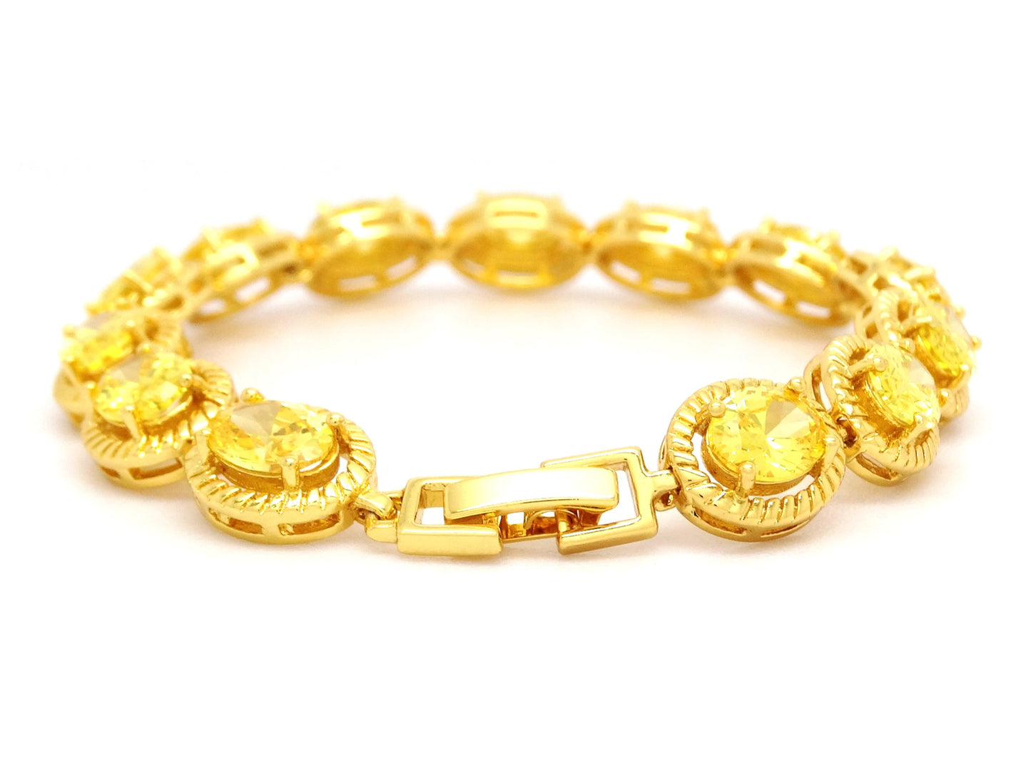 Yellow Gold Citrine Colored Gemstone Tennis Bracelet BACK
