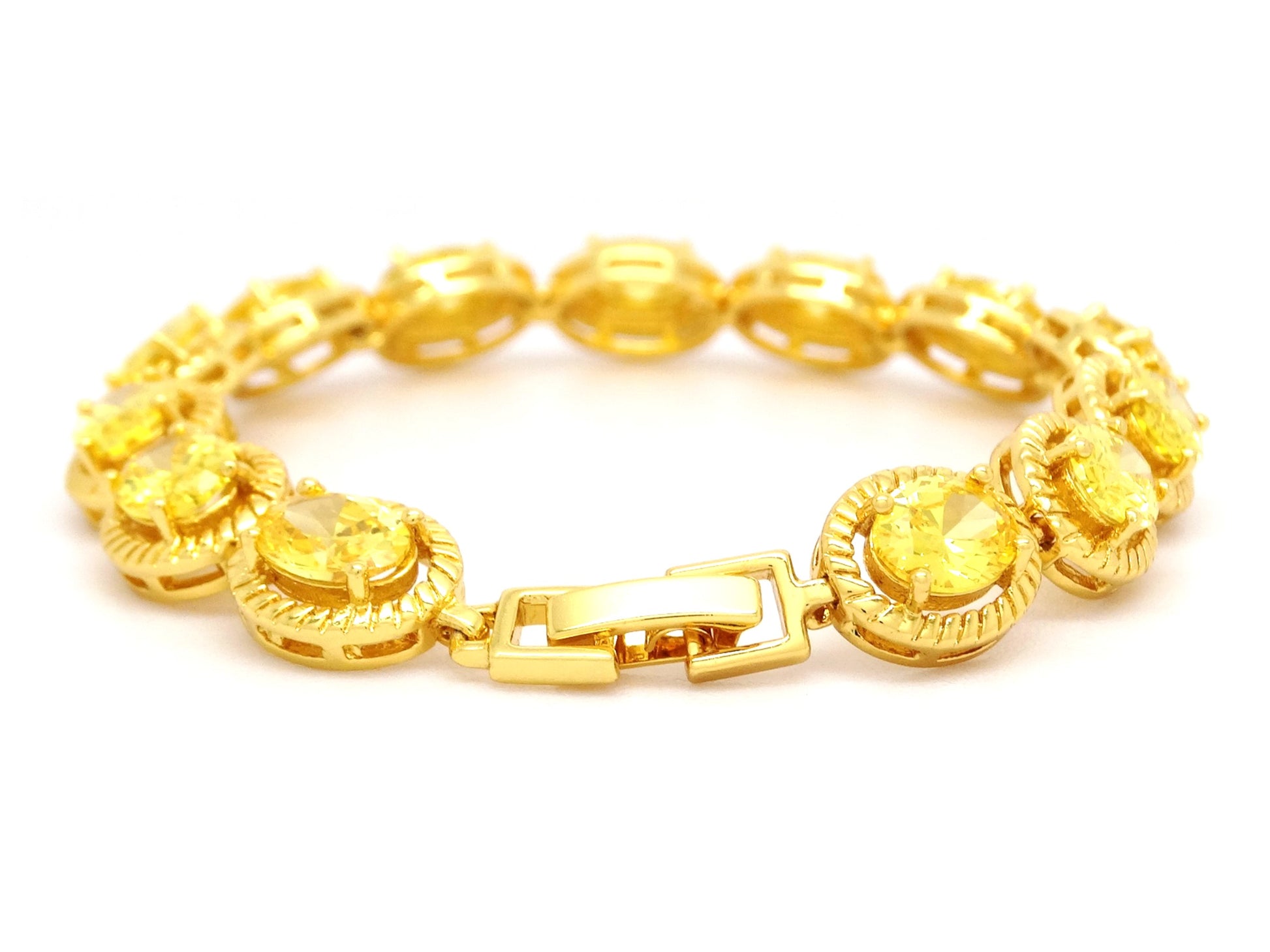 Yellow Gold Citrine Colored Gemstone Tennis Bracelet BACK