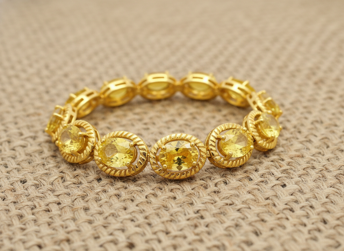 Yellow Gold Citrine Colored Gemstone Tennis Bracelet