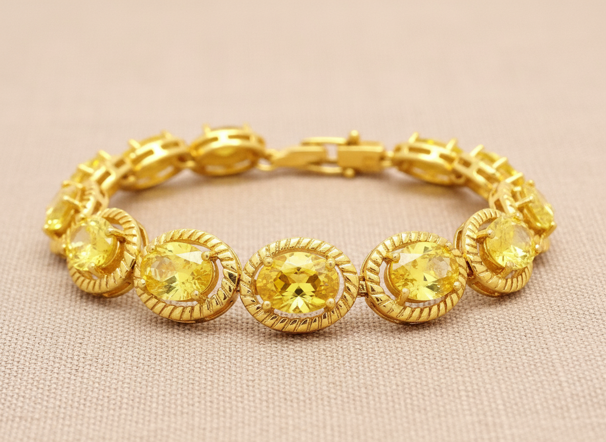 Yellow Gold Citrine Colored Gemstone Tennis Bracelet