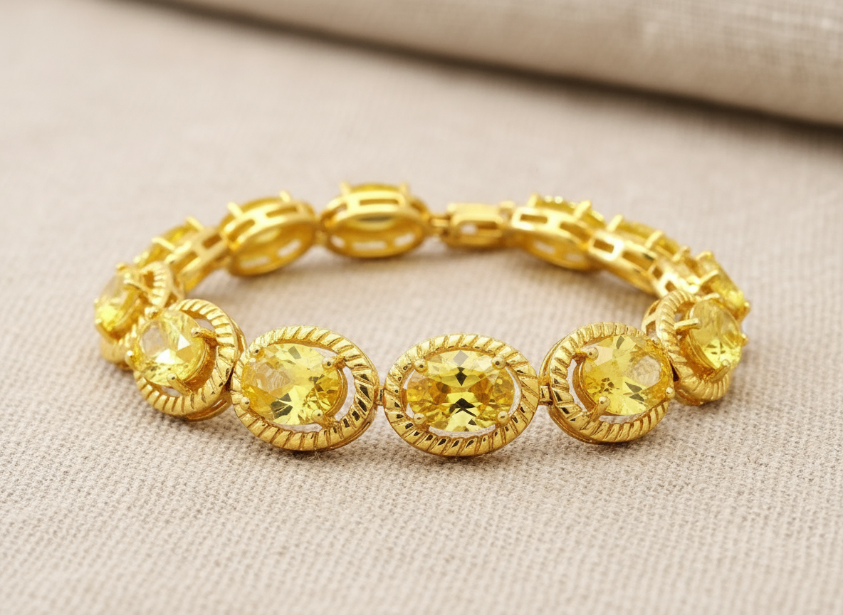 Yellow Gold Citrine Colored Gemstone Tennis Bracelet