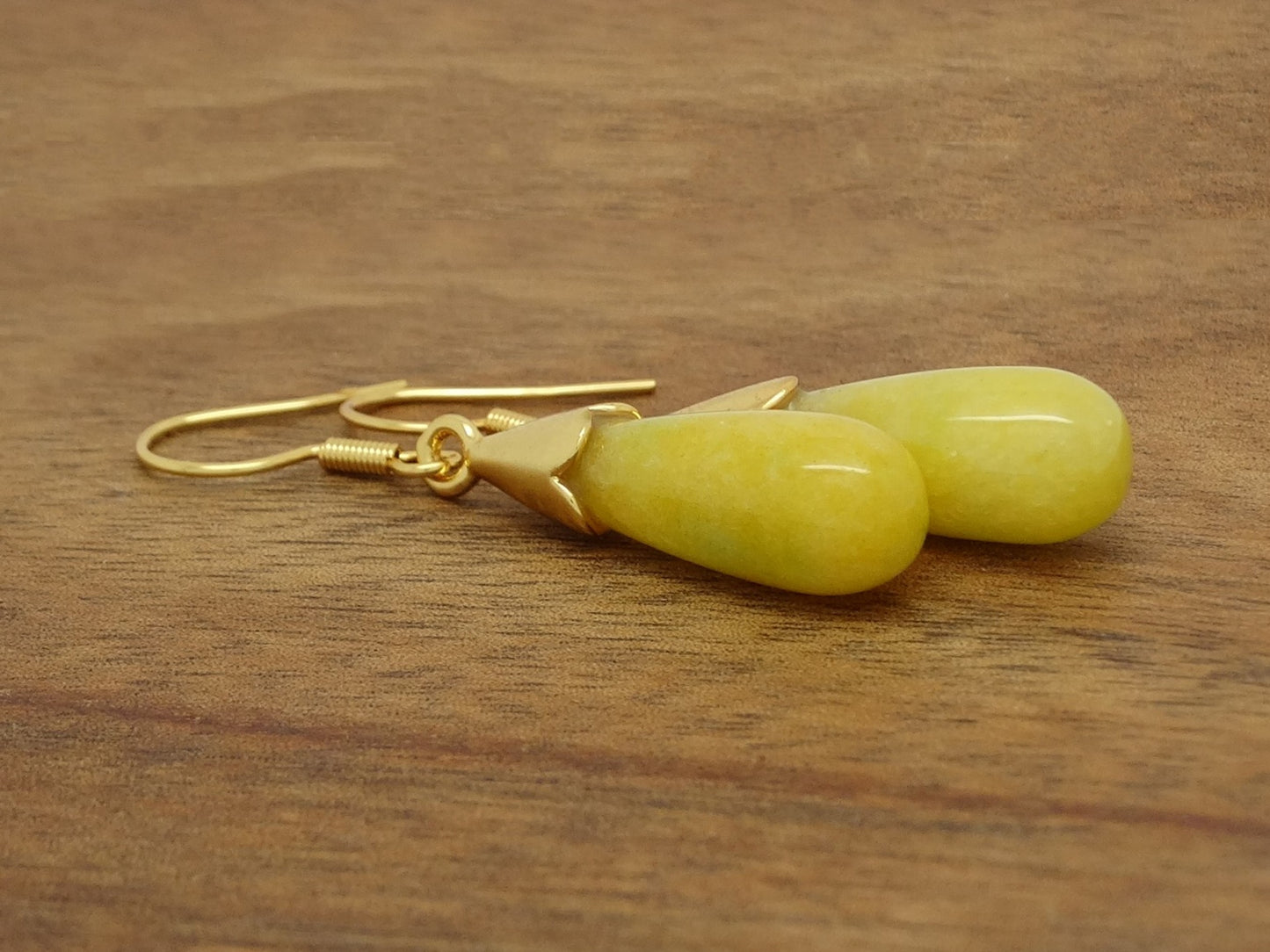 Yellow Moonstone Teardrop Gold Earrings