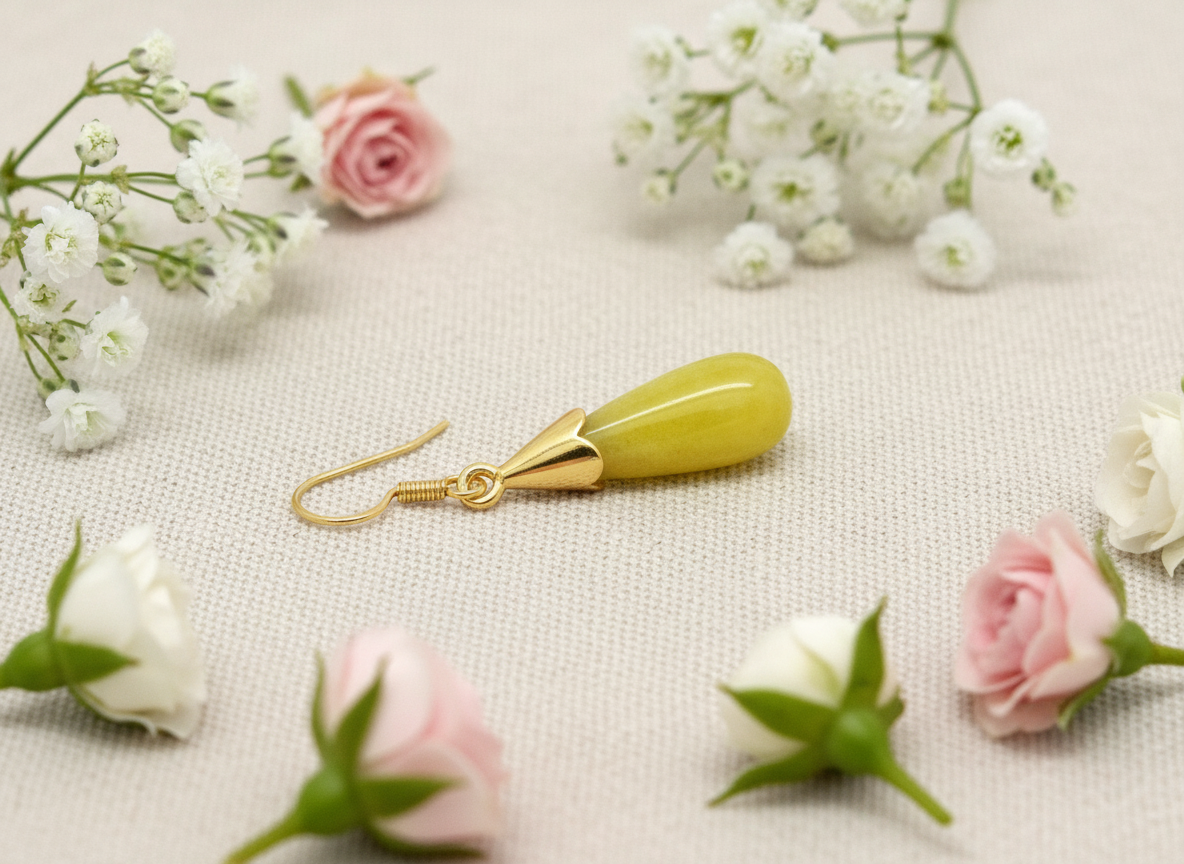 Yellow Moonstone Teardrop Gold Earrings