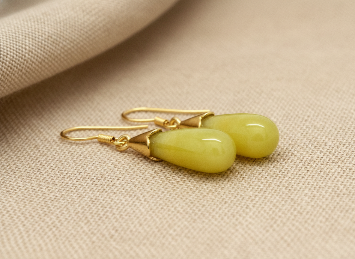 Yellow Moonstone Teardrop Gold Earrings