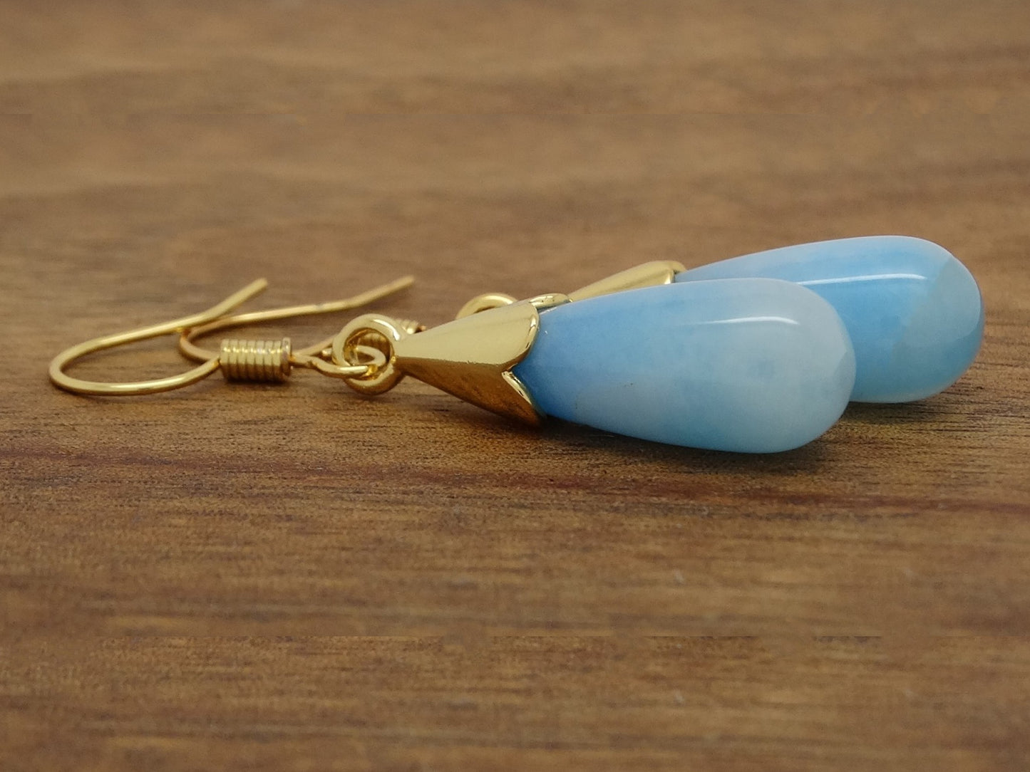 Blue Moonstone Teardrop Gold Earrings