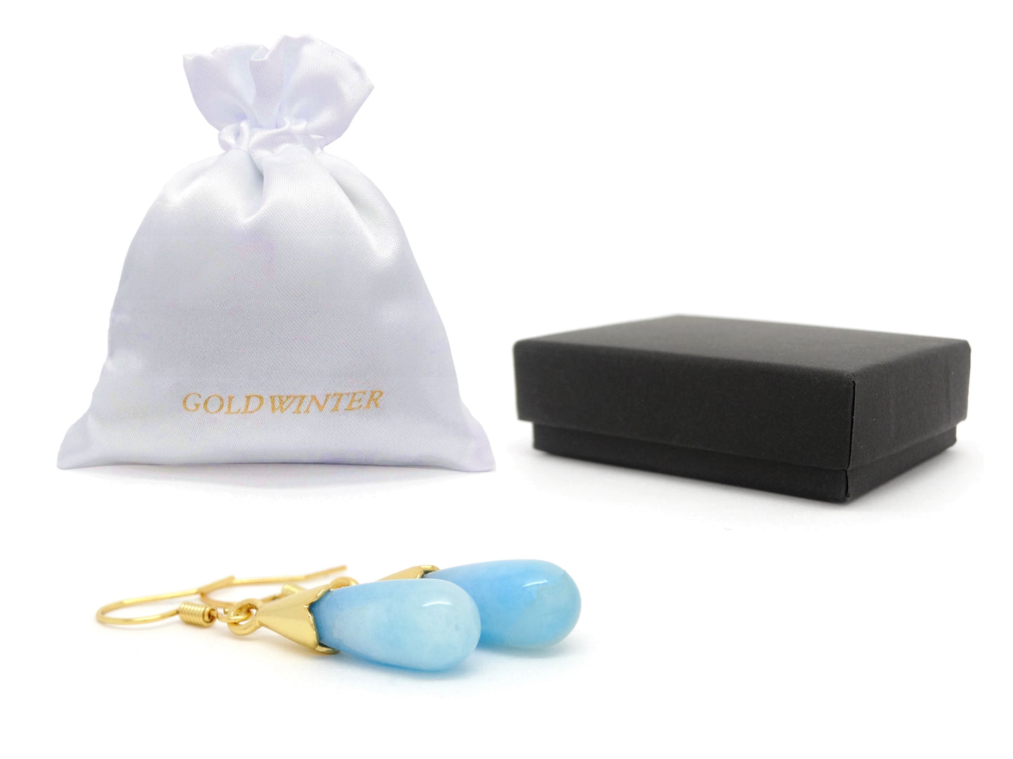 Blue Moonstone Teardrop Gold Earrings