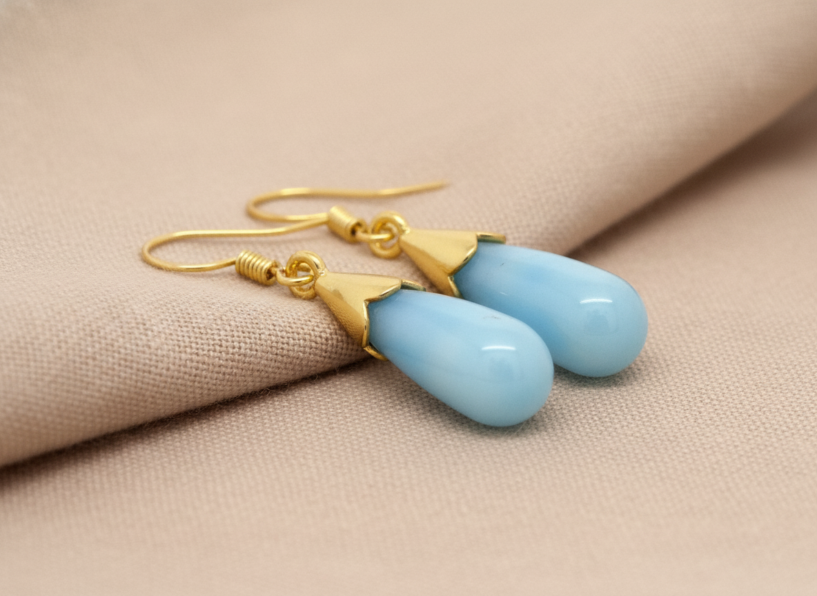 Blue Moonstone Teardrop Gold Earrings