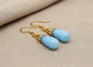 Blue Moonstone Teardrop Gold Earrings