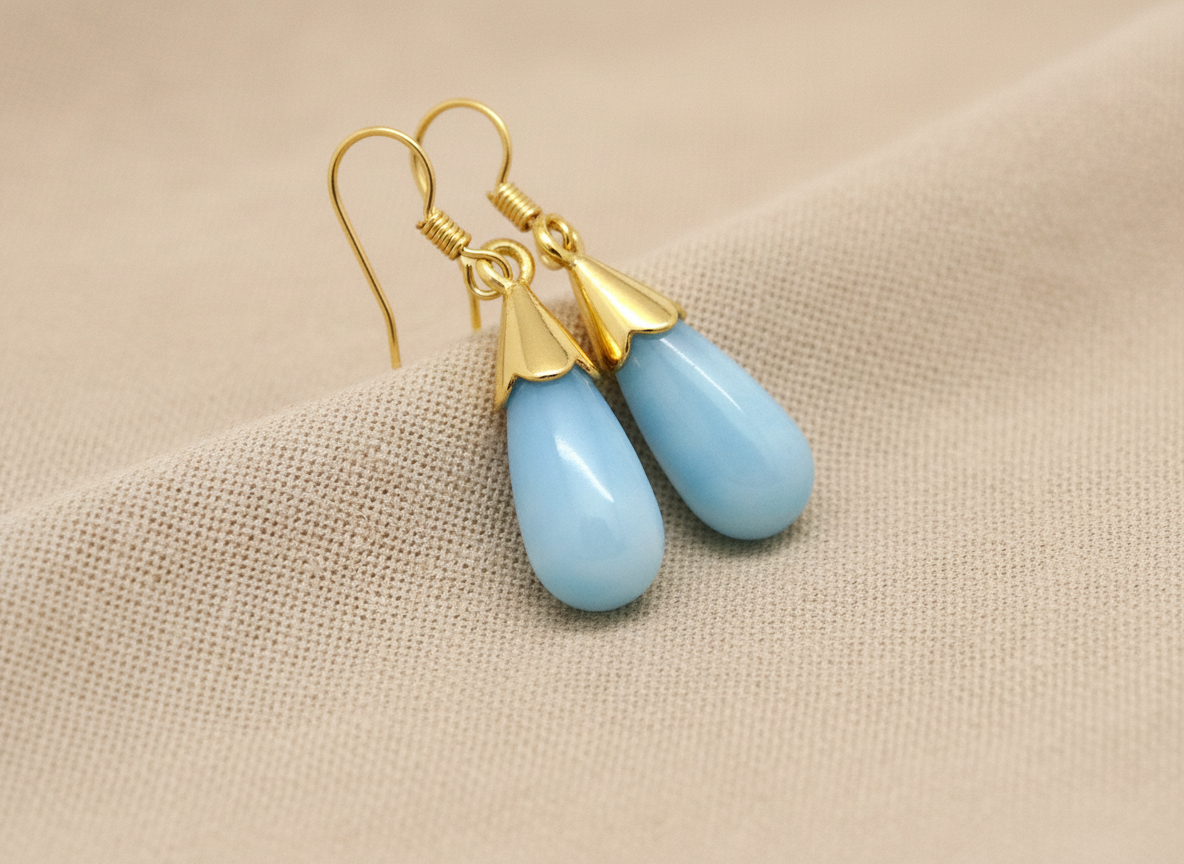 Blue Moonstone Teardrop Gold Earrings