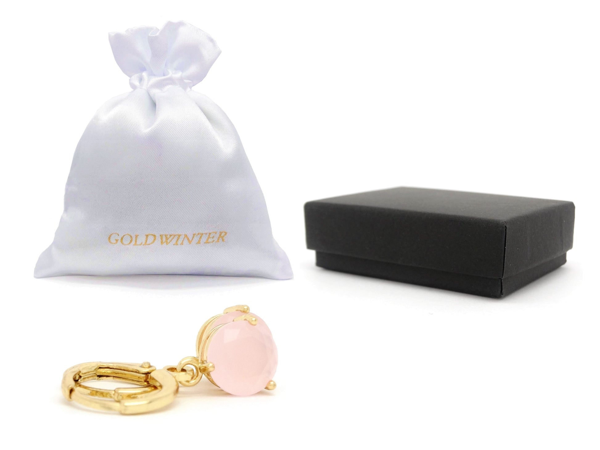 Pink Moonstone Yellow Gold Earrings GIFT BAG AND BOX