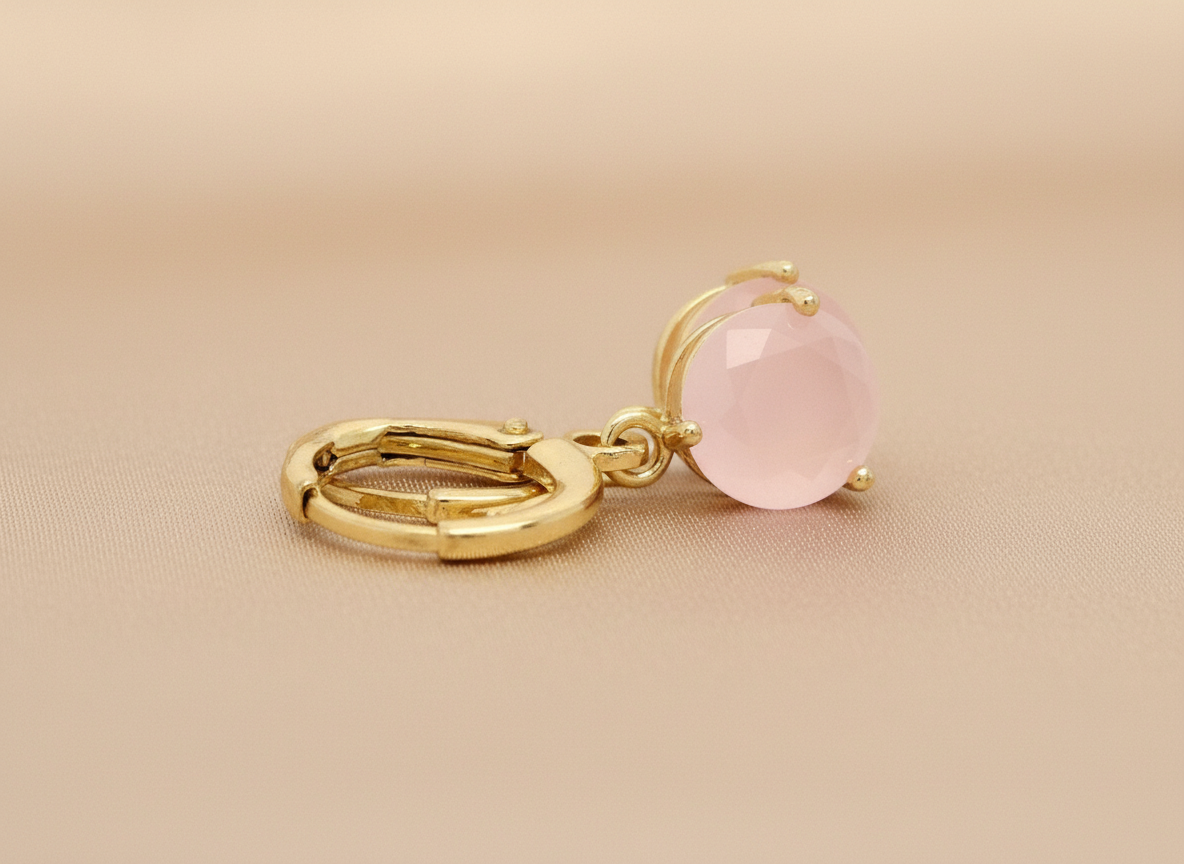 Pink Moonstone Yellow Gold Earrings