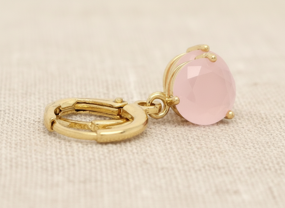 Pink Moonstone Yellow Gold Earrings