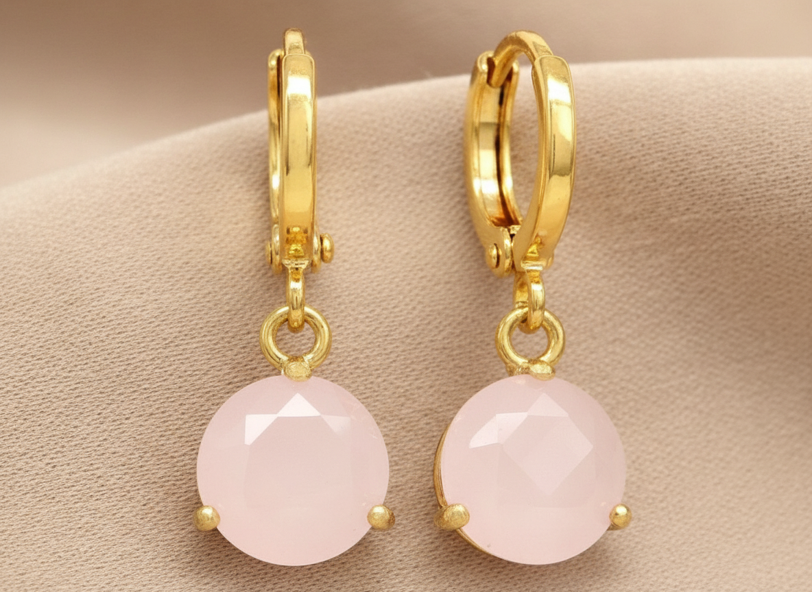 Pink Moonstone Yellow Gold Earrings