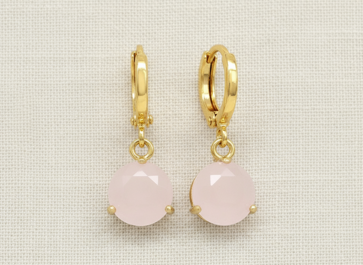 Pink Moonstone Yellow Gold Earrings