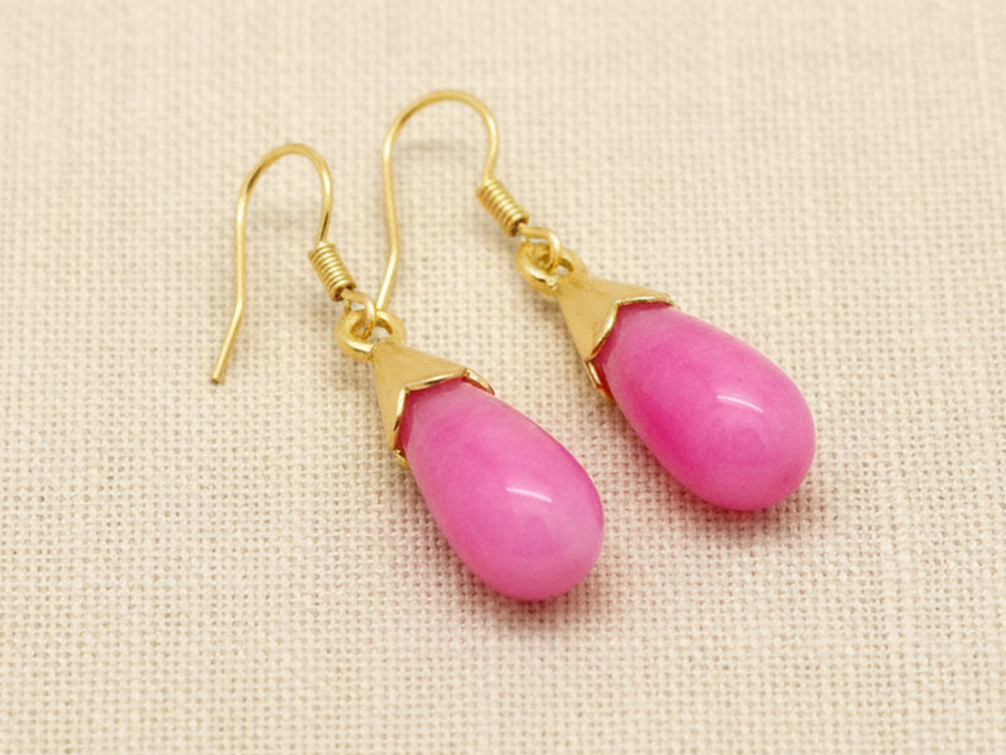 Pink Moonstone Teardrop Gold Earrings