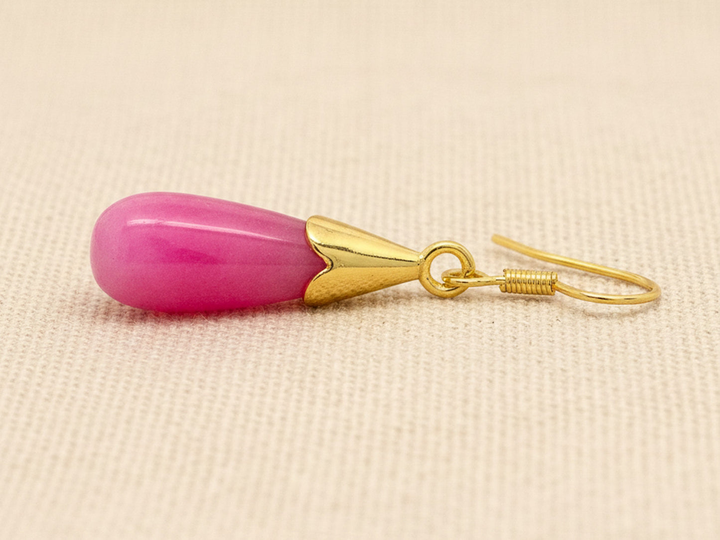 Pink Moonstone Teardrop Gold Earrings