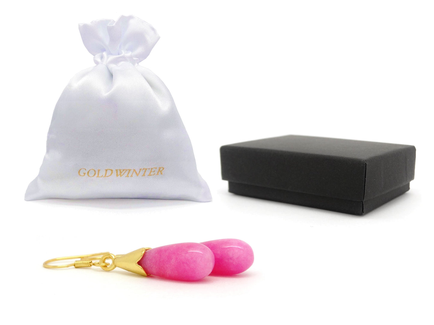 Pink Moonstone Teardrop Gold Earrings