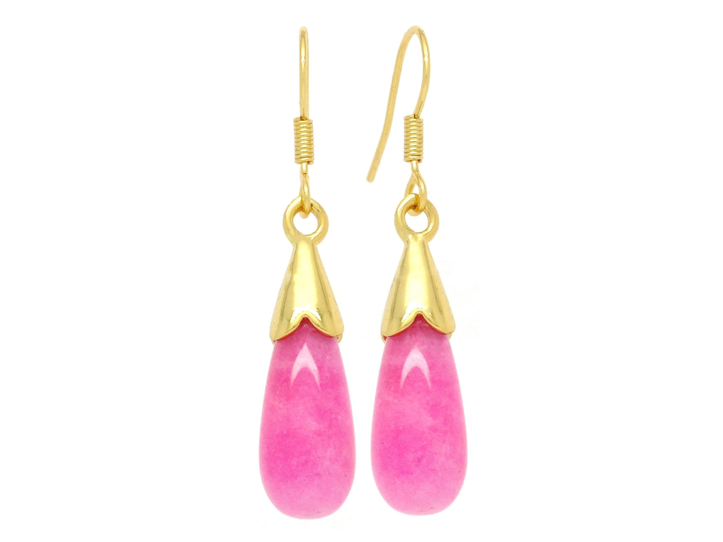 Pink Moonstone Teardrop Gold Earrings