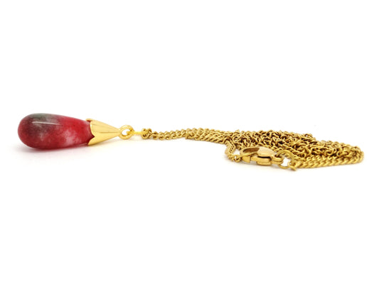 Red Moonstone Teardrop Gold Necklace DISPLAY