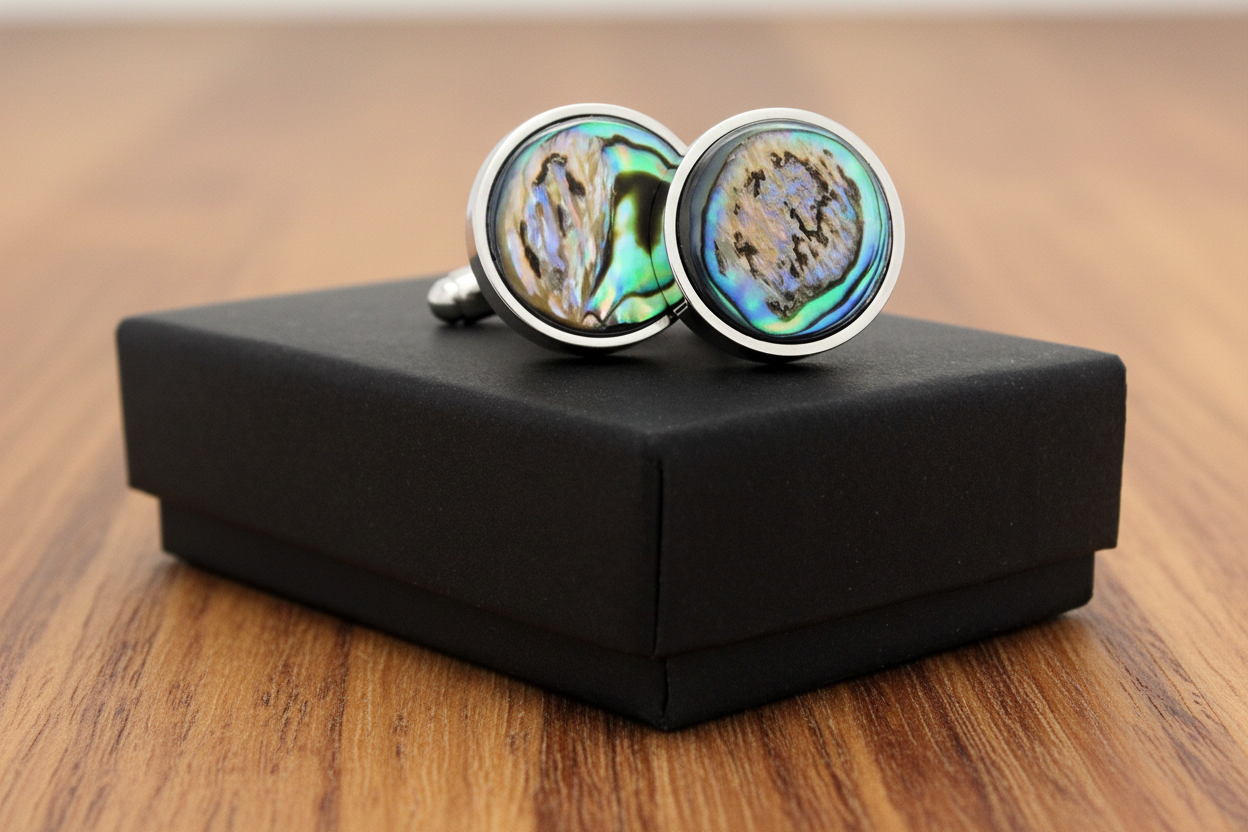 Natural Mother Pearl Abalone Round Cufflinks
