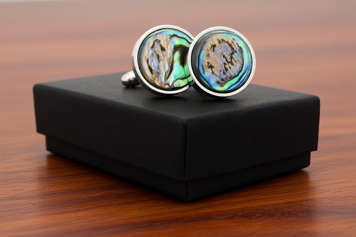 Natural Mother Pearl Abalone Round Cufflinks