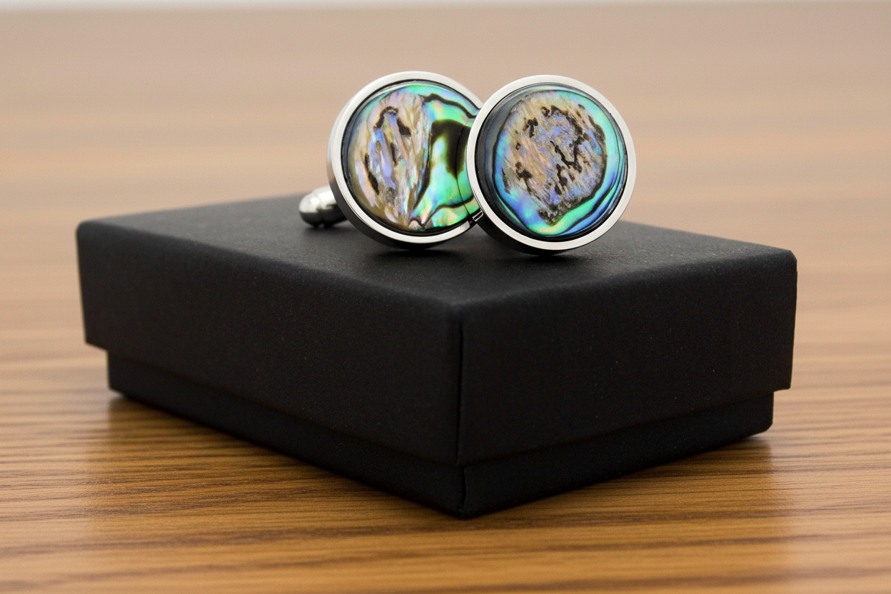 Natural Mother Pearl Abalone Round Cufflinks