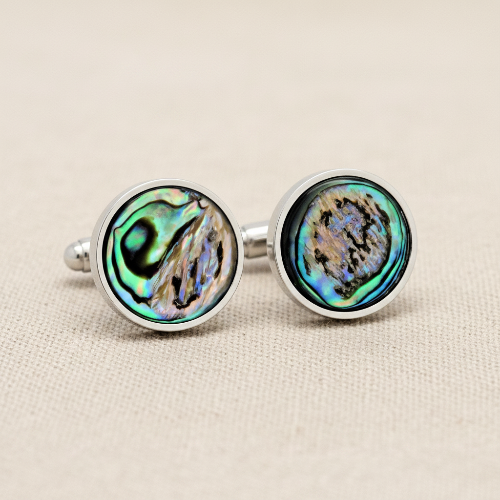 Natural Mother Pearl Abalone Round Cufflinks