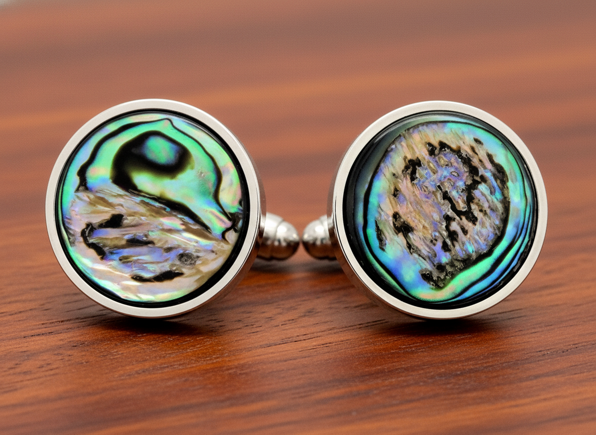Natural Mother Pearl Abalone Round Cufflinks