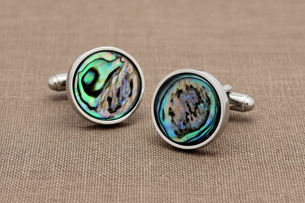 Natural Mother Pearl Abalone Round Cufflinks