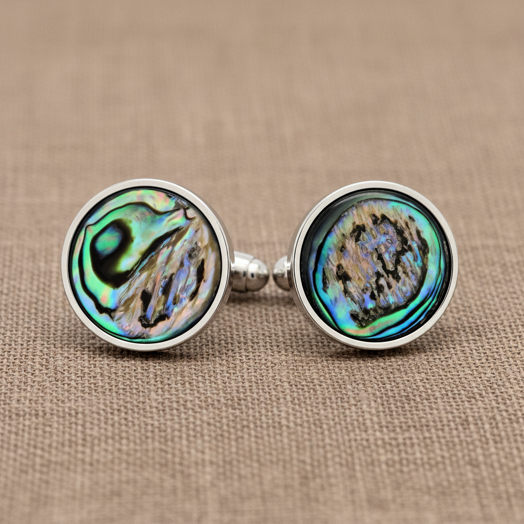 Natural Mother Pearl Abalone Round Cufflinks