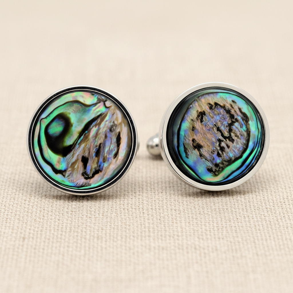 Natural Mother Pearl Abalone Round Cufflinks