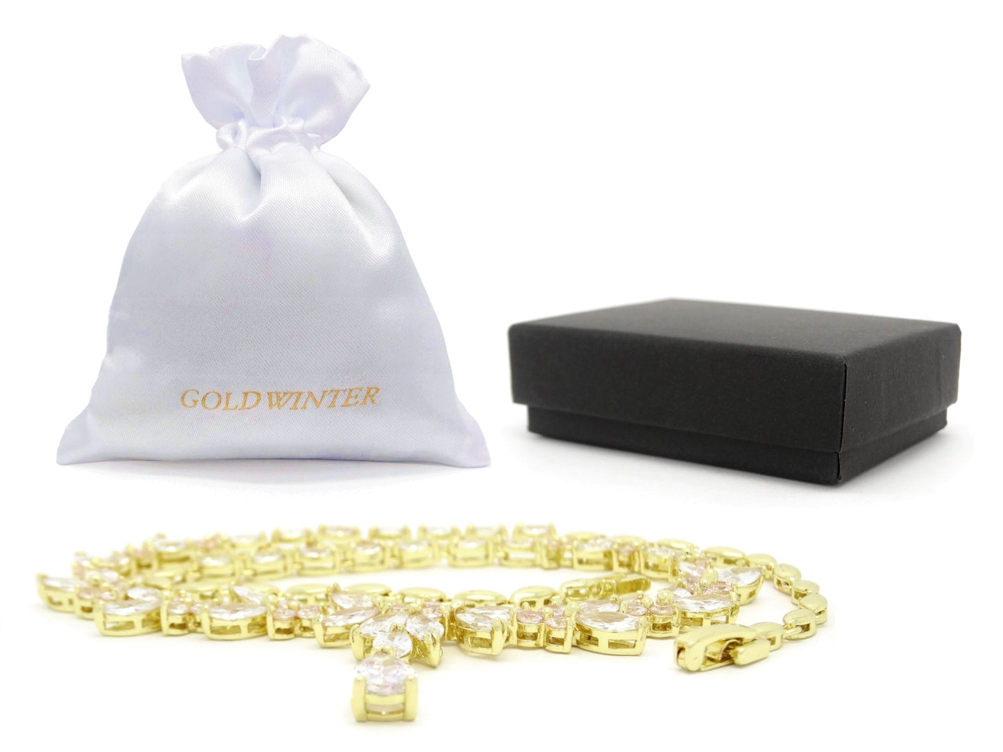 Yellow Gold Sparkly Different Shaped Gems Choker Necklace GIFT BAG
