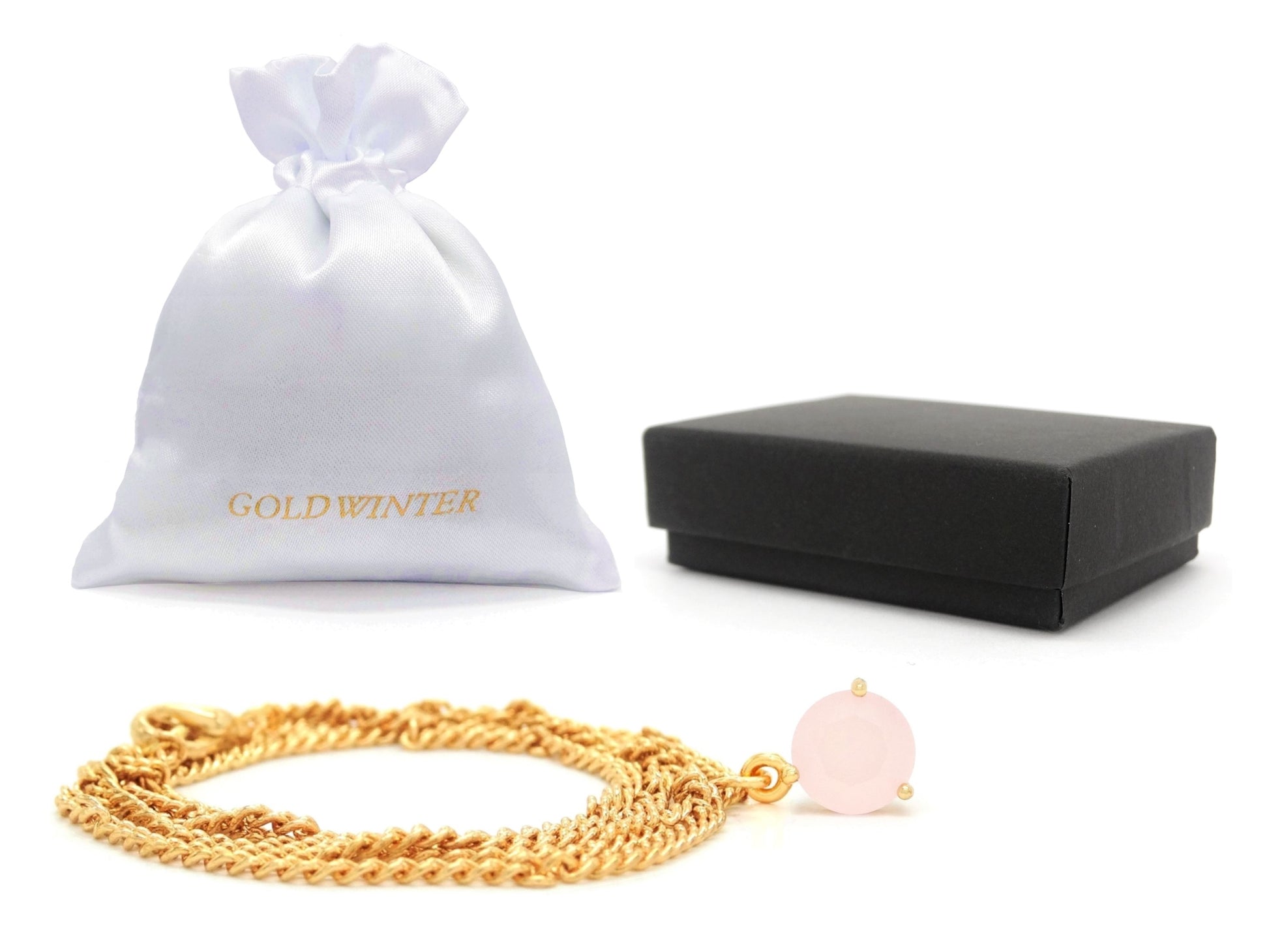 Pink Moonstone Round Gold Necklace GIFT BAG AND JEWELLERY BOX