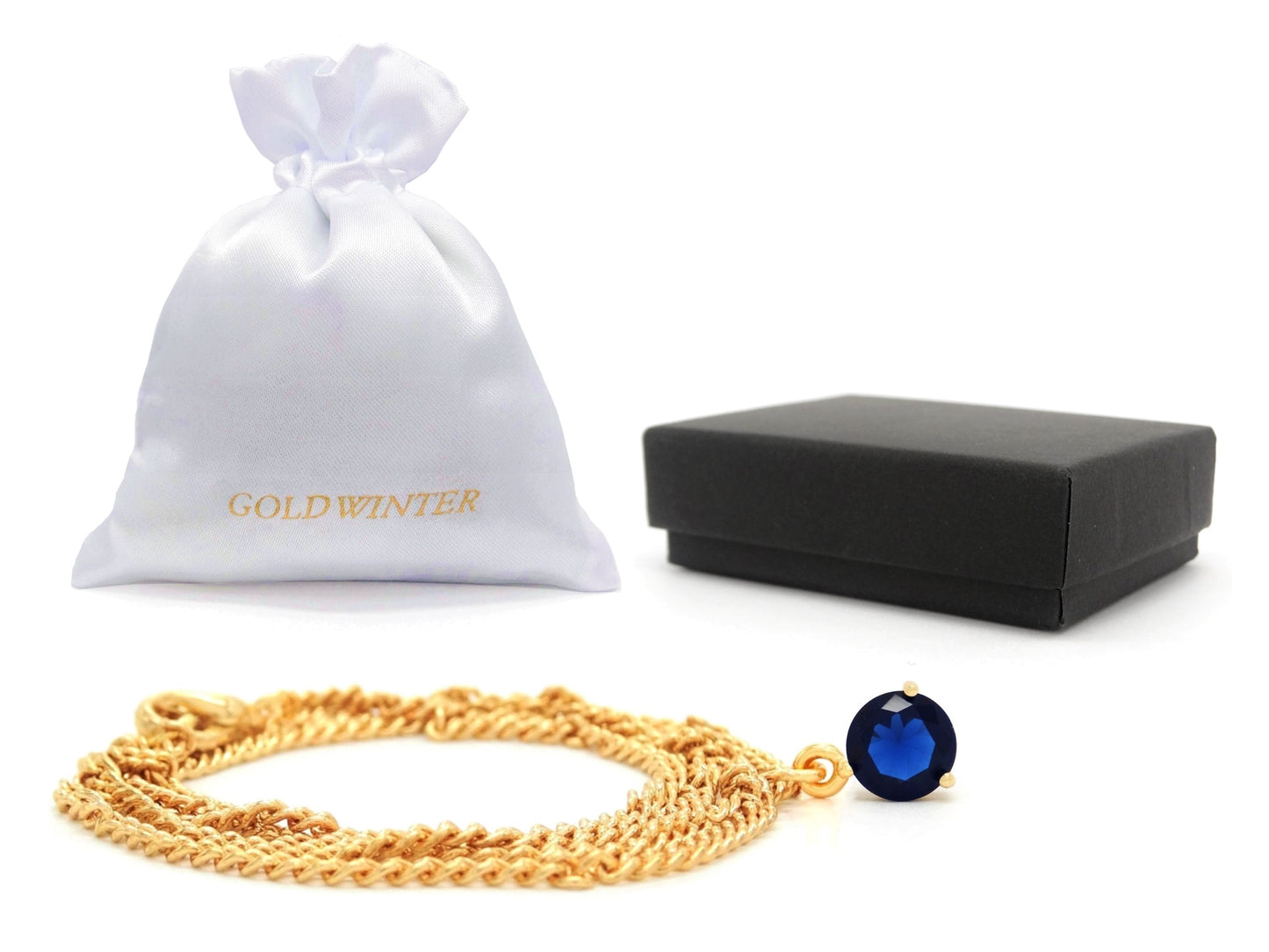 Dark Blue Gem Gold Necklace GIFT BAG AND BOX