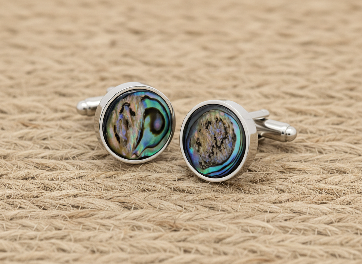 Natural Mother Pearl Abalone Round Cufflinks
