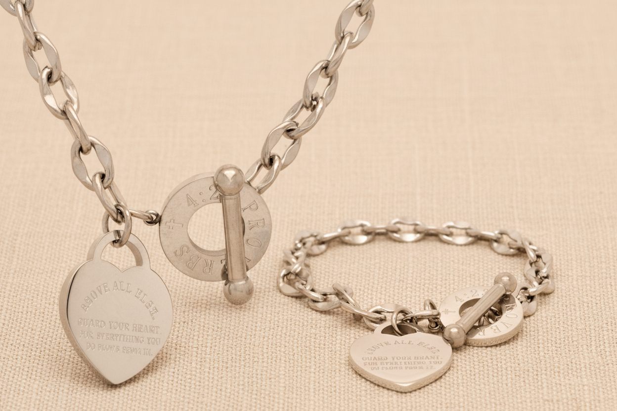 White Gold Proverbs 4:23 Jewellery Set