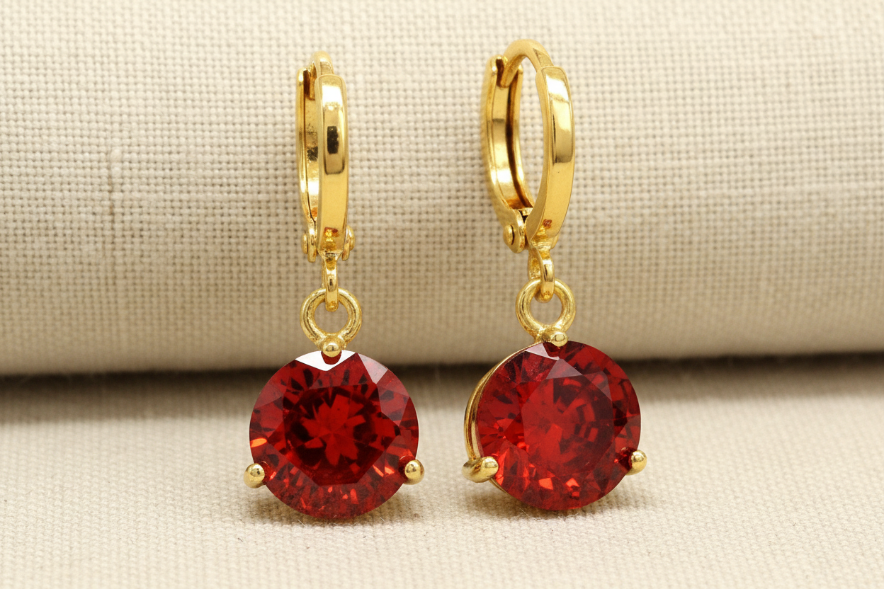 Red Gemstone Gold Earrings