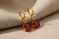 Red Gemstone Gold Earrings