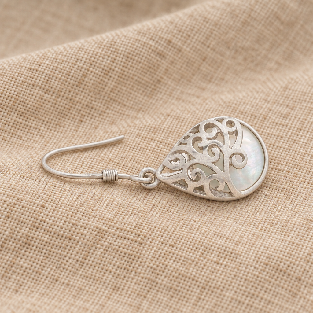 Decorated White Moonstone Earrings