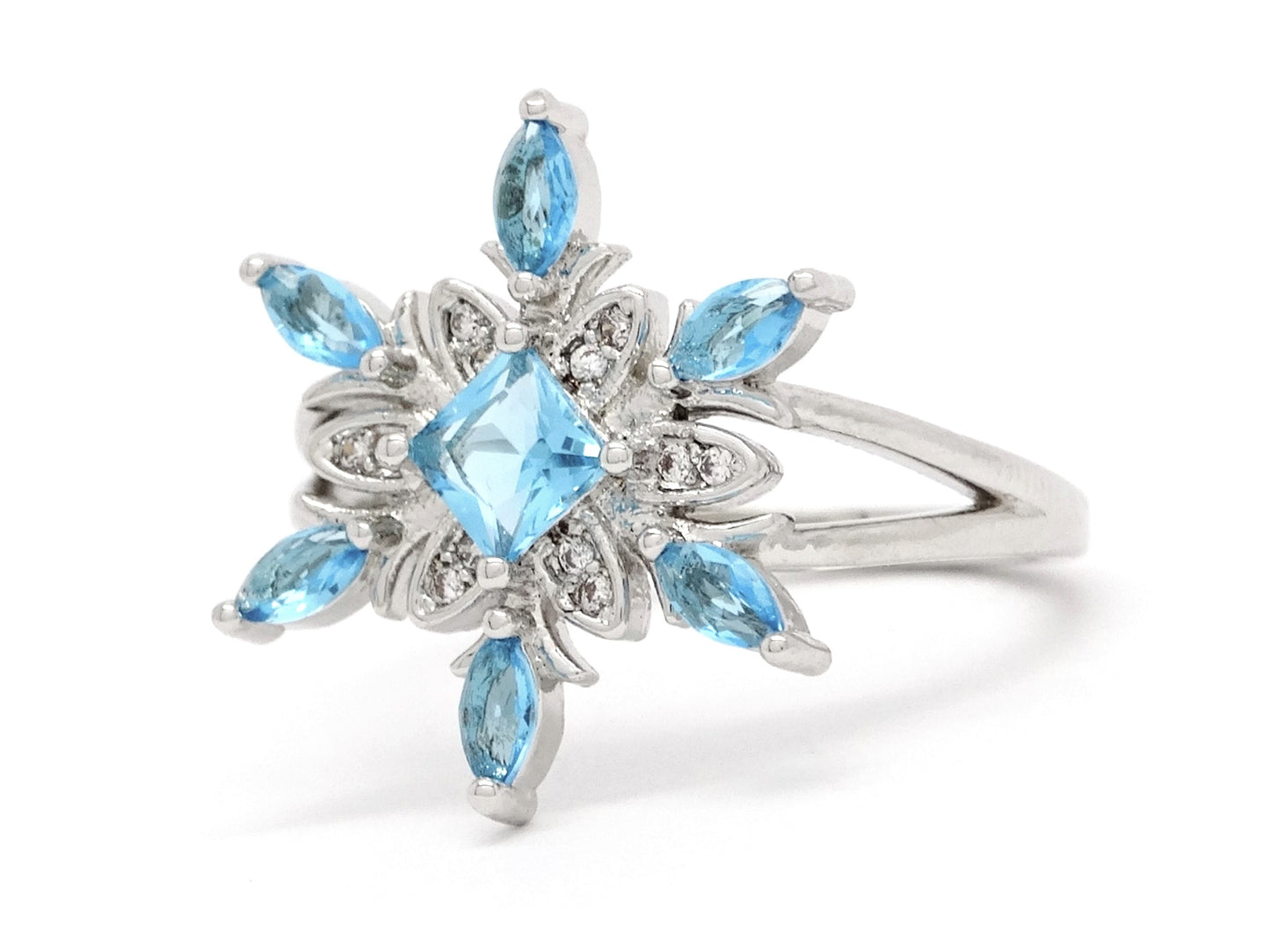 Silver blue snowflake ring SIDE