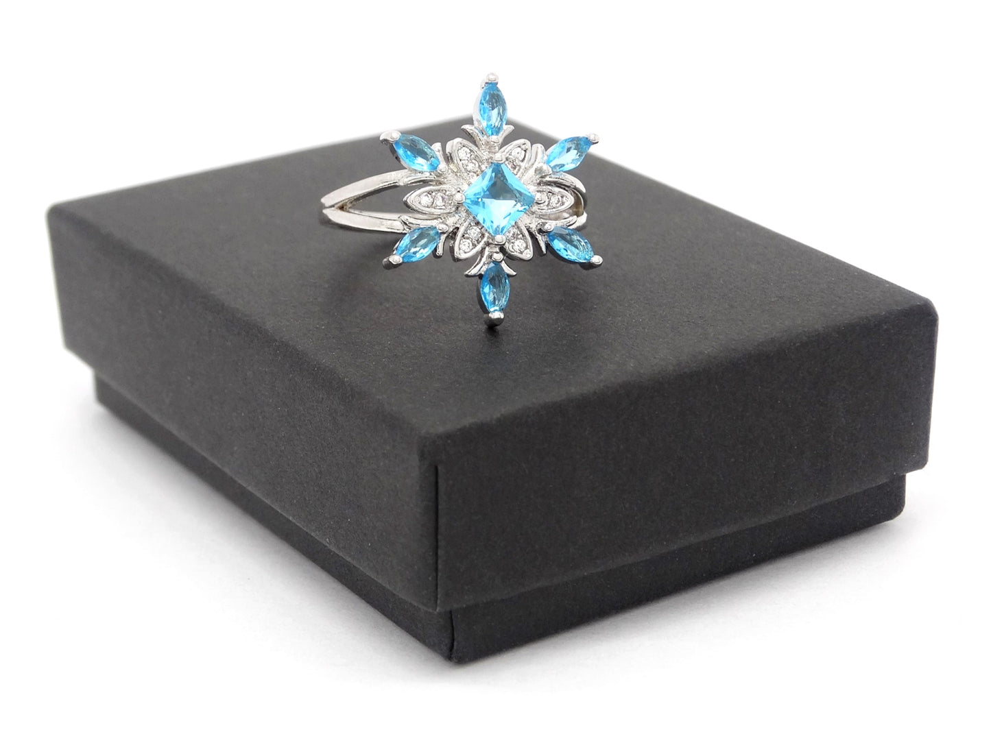 Silver blue snowflake ring GIFT BOX