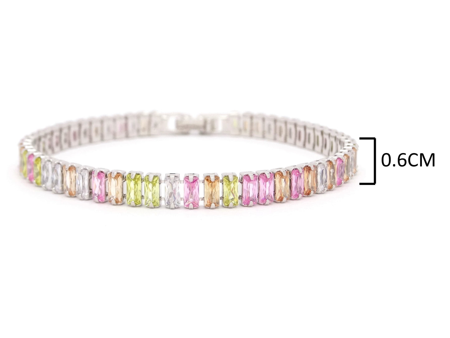 Different colored baguette tennis bracelet MEASUREMENT