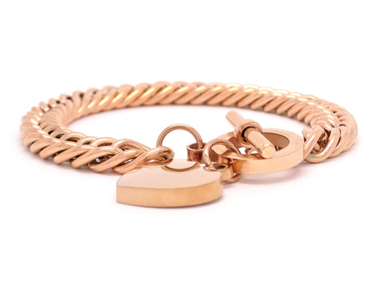 Rose gold double curb link heart bracelet MAIN