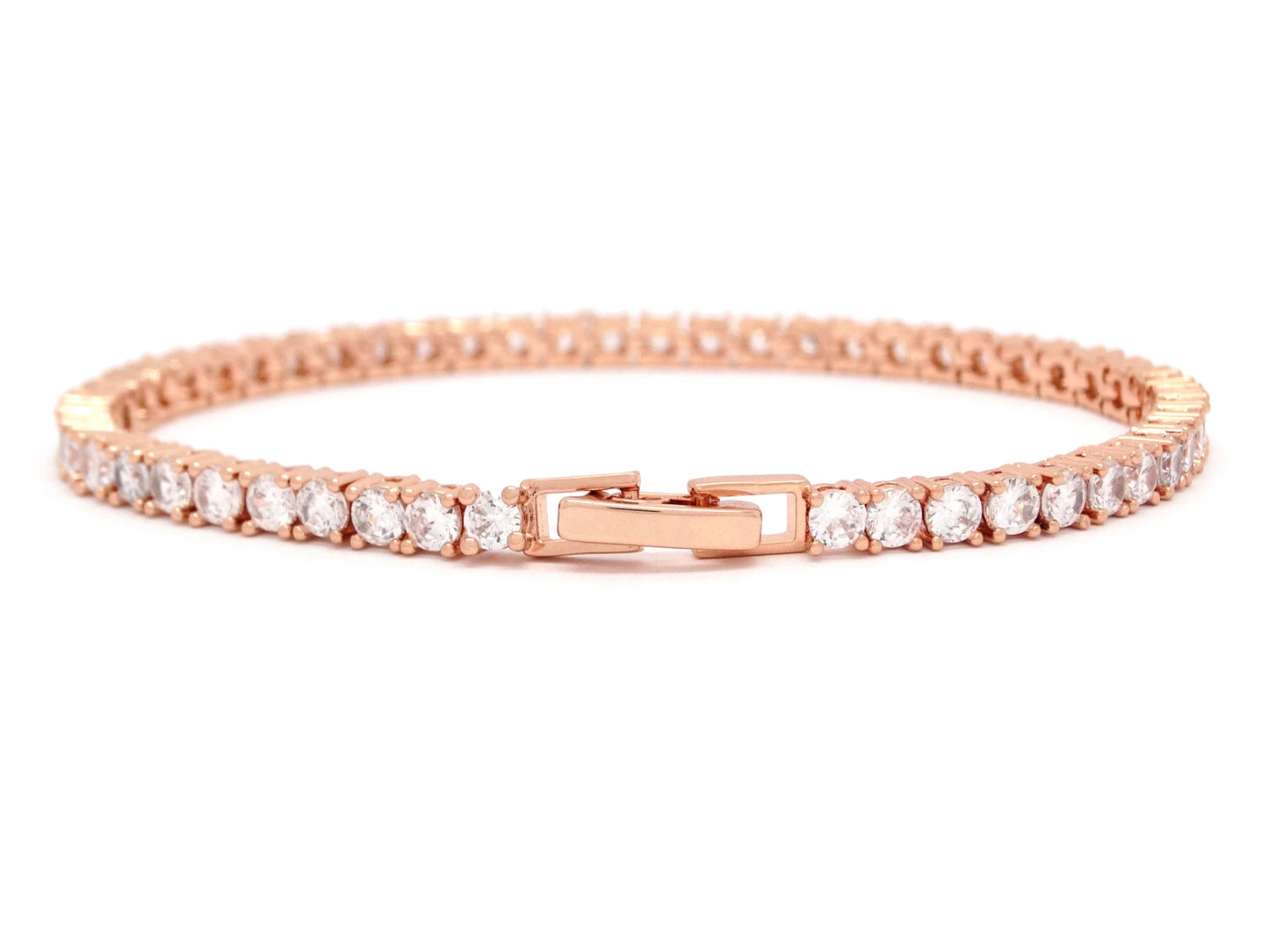 Rose Gold Thin Round White Tennis Bracelet BACK