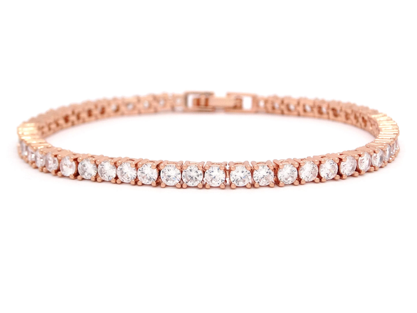 Rose Gold Thin Round White Tennis Bracelet MAIN