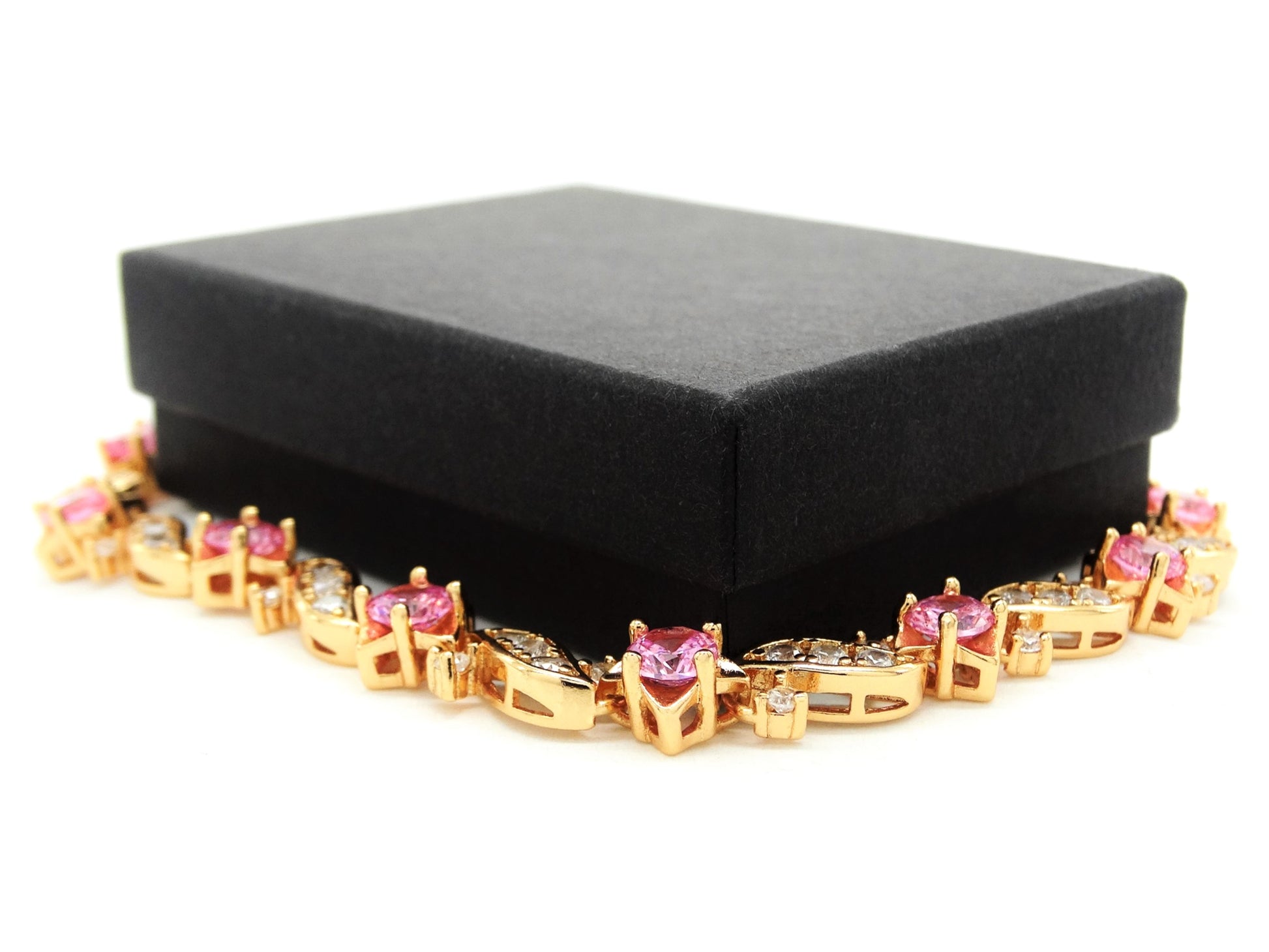 Yellow gold pink gems bracelet GIFT BOX