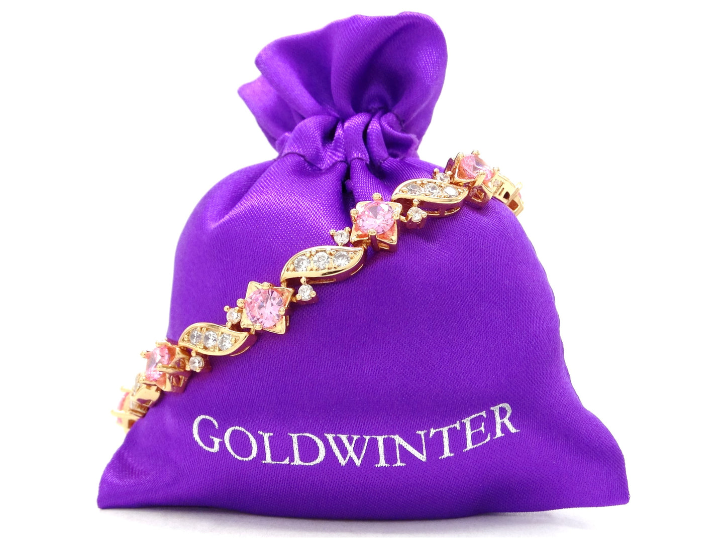 Yellow gold pink gems bracelet GIFT BAG